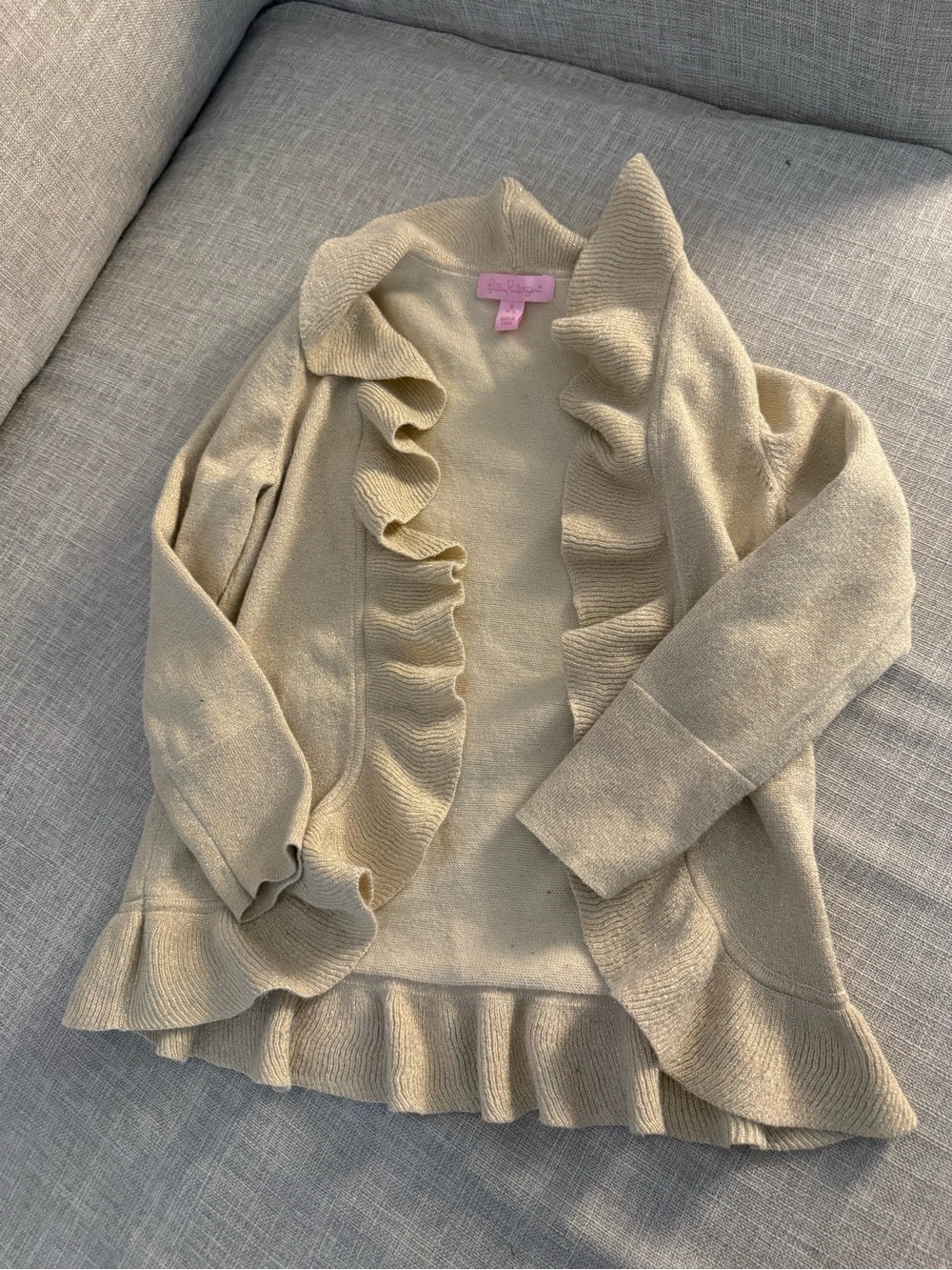 Lilly Pulitzer Girls Gold Ruffle Knit Cardigan